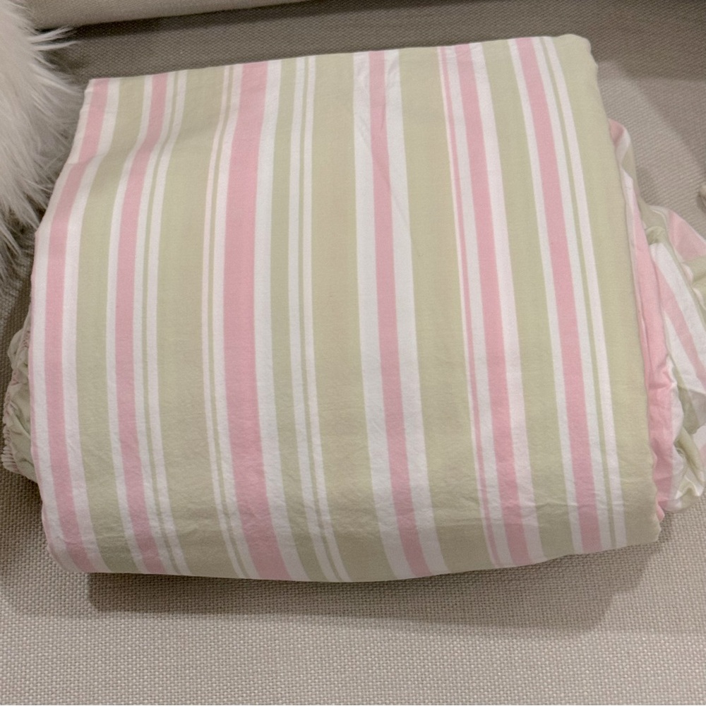 Simply Shabby Chic Green / Pink Stripes/ Twin  Size  Bed Sheets